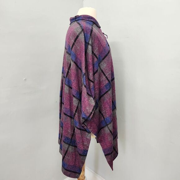 Stan Herman Luxe Knit Purple Plaid Pop-Over pocho Size Large Pocket - Picture 6 of 9
